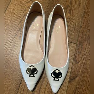 Kate Spade Lenora White Leather Flats with Silver Logo- spring, Easter, wedding